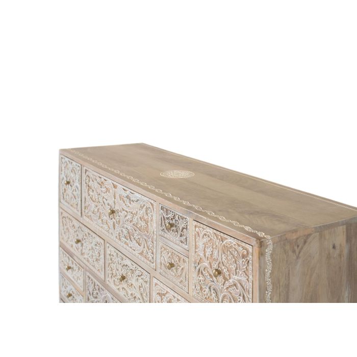 Giner y Colomer Cómoda de Madera de Mango con 14 Cajones y Diseño Tallado a Mano Blanco Decapé 2 Giner y Colomer Cómoda de Madera de Mango con 14 Cajones y Diseño Tallado a Mano Blanco Decapé 2