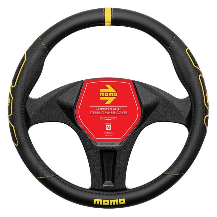 Momo MOMLSWC0PROBY Funda Volante Profile Negro-Amarillo 38-39 cm, Poliuretano, Estilo Deportivo, Confort y Protección Universal