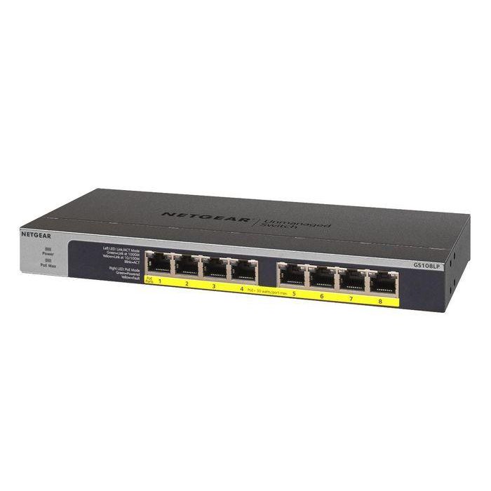 Netgear 8x 10/100/1000Mbps Gigabit Ethernet, 8 PoE+ ports, up to 30W per port, 60W Budget, 0.6kg, Fanless 3 Netgear 8x 10/100/1000Mbps Gigabit Ethernet, 8 PoE+ ports, up to 30W per port, 60W Budget, 0.6kg, Fanless 3