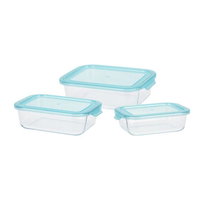 Excellent Houseware Fiambreras de cristal templado con tapa de polipropileno, set de 3 (630 ml, 1000 ml, 1480 ml), aptas para microondas y lavavajillas