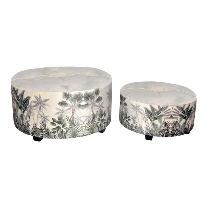 DKD Home Decor Reposapies Tropical Beige Verde Poliéster MDF 80x80x43 cm - Set de 2 Otomanas Puff para Decoración Hogar