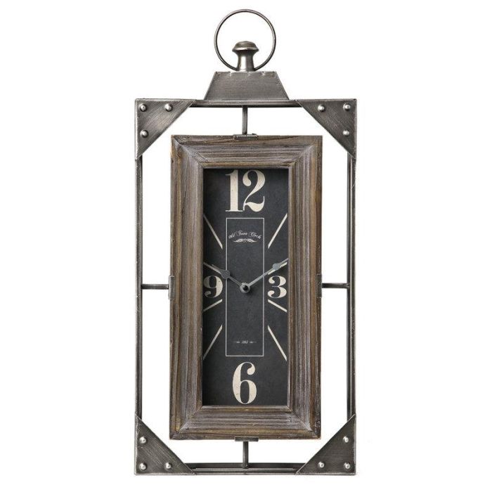 DKD Home Decor Reloj de Pared de Estilo Loft Gris, de Hierro y Madera, con Medidas 61 cm Alto x 29 cm Ancho x 6.5 cm Fondo, 1 Pila AA
