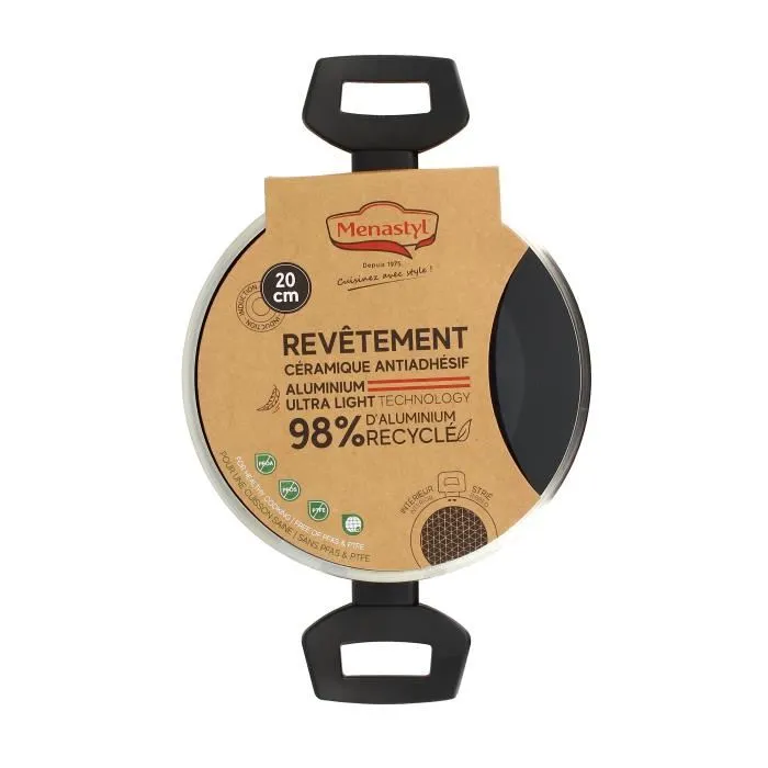 Menastyl 6020646 Horno Holandés de Aluminio Forjado, 20 cm, Negro, Apto para Todo Tipo de Fuegos Incluida Inducción 1