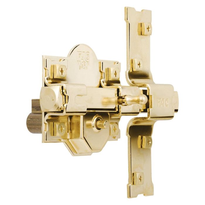 Fac Cerrojo tradicional de sobreponer con cilindro 301-r/80 dorado F01112, placa 80mm, barra 18mm, 3 llaves serreta 1