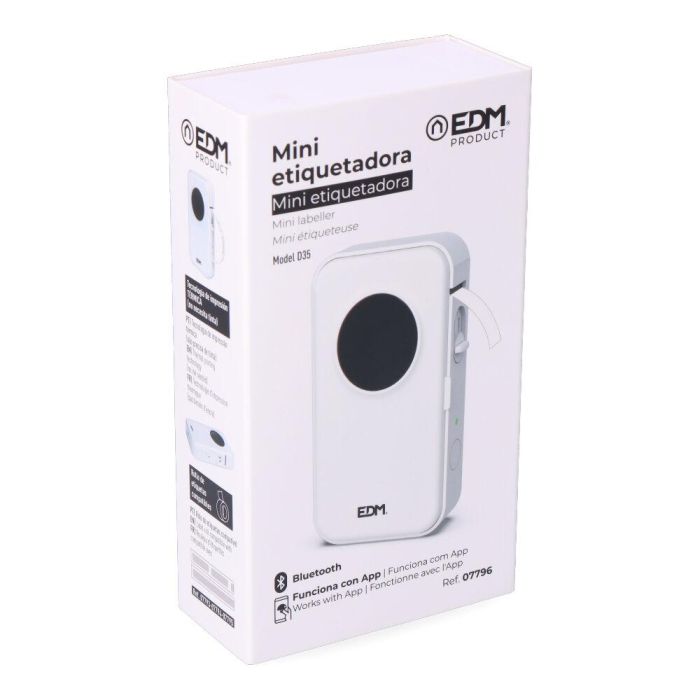 Edm Impresora etiquetadora térmica bluetooth mini, recargable USB-C, incluye rollo de papel continuo 4