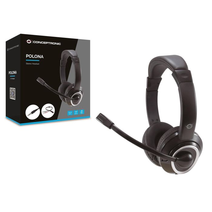 Conceptronic Auriculares Jack 3.5 mm con Micrófono Flexible, Control de Volumen, Adaptador 1 a 2 Jacks 3.5 mm, Negro 1
