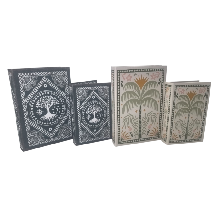 DKD Home Decor Caja Libro Colonial Azul Verde 7 x 30 x 21 cm Set de 2 PU MDF con Árbol Palmera