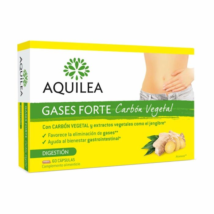 Aquilea Gases Forte Carbón Vegetal Activo, Hinojo y Anís - Salud Digestiva, Reduce Gases e Hinchazón - 60 Cápsulas
