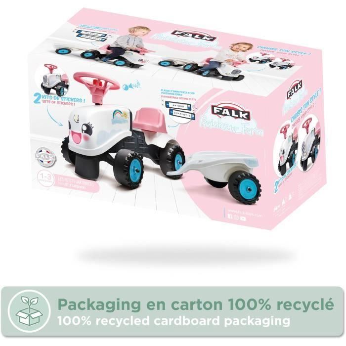 Falk Tractor Rainbow Farm con Remolque, Juguete Correpasillos Infantil para Niñas de 1 Año, Diseño Pastel, Fabricado en Francia 5 Falk Tractor Rainbow Farm con Remolque, Juguete Correpasillos Infantil para Niñas de 1 Año, Diseño Pastel, Fabricado en Francia 5
