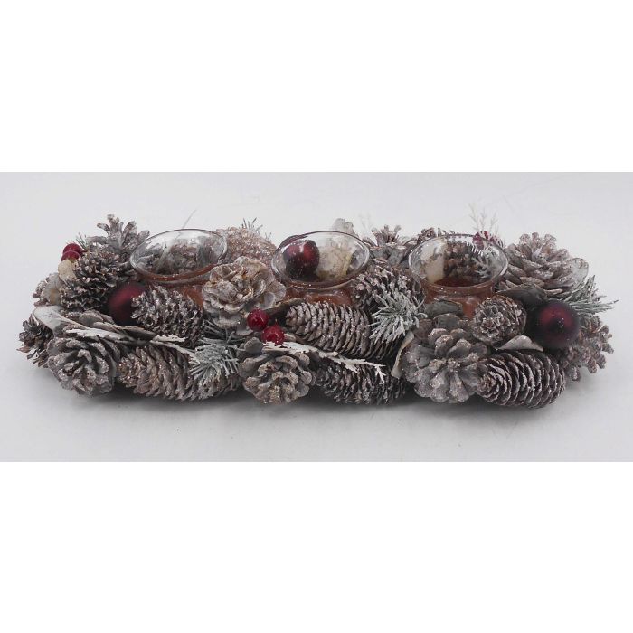 DKD Home Decor Portavela Navidad Alpina Blanco Rojo con Piña y Cristal, Set de 2 Unidades 13x8.5x38 cm para Decoración Festiva del Hogar