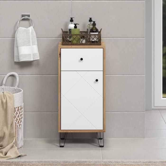Mueble de baño Touch blanco mate, decoración roble. 4