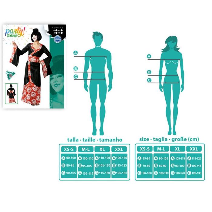 Disfraz de Geisha Kimono Negro para Mujer Adulto Tallas M-L - Halloween, Carnaval, Fiesta Temática