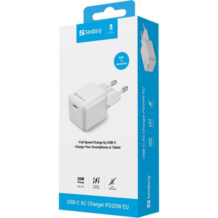 Sandberg Cargador USB-C AC PD20W EU para Smartphones y Tablets 4 Sandberg Cargador USB-C AC PD20W EU para Smartphones y Tablets 4