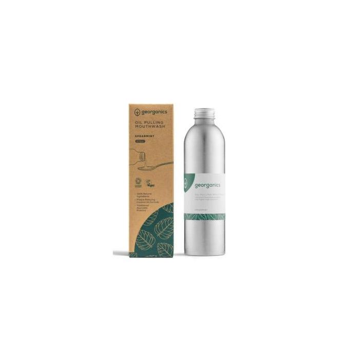 GEORGANICS Enjuague Bucal Hierbabuena 275 ml - Reductor de Placa, Aceite de Coco, Vegano y COSMOS Orgánico