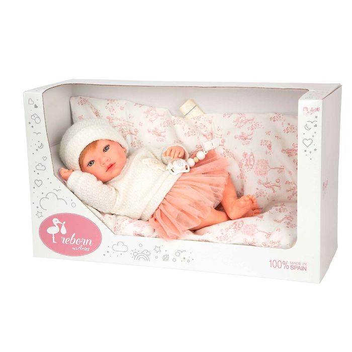 Muñecas Arias 98188 Muñeca Reborn 40cm Julia con Cojín, Chupete y Accesorios, Cuerpo de Vinyl Suave y Realista 1