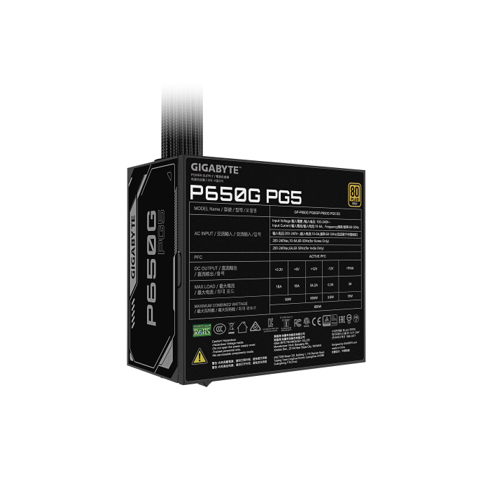 Gigabyte Fuente de Alimentación P650G PCIe 5.1, 650W, 80 PLUS Silver, ATX 3.1, EU - 28200-P65G5-1CEUR 4