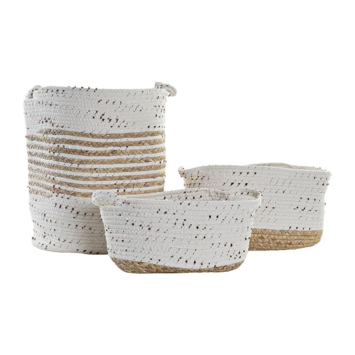 Cesta Boho DKD Home Decor Blanco Natural 26 x 42 x 36 cm Set de 3 1