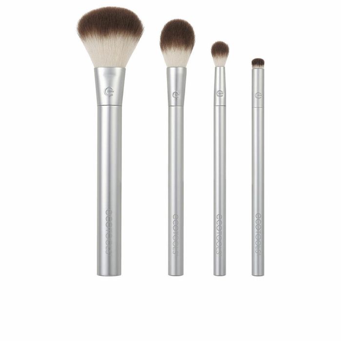 Ecotools Set de Brochas Precious Metals Cheek Lote 4 Piezas, Aluminio Reciclado, Multifuncional, 100% Vegano
