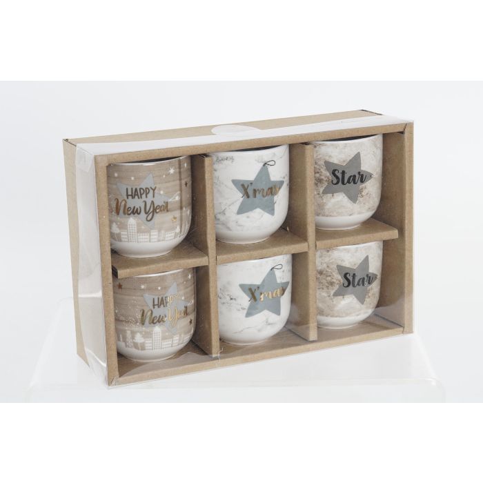 DKD Home Decor Café Navidad Porcelana Marron Gris Set de 6 Piezas 14 x 7 x 21 cm 2
