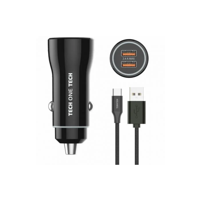 Tech One Tech TEC2803 Cargador de Coche 2xUSB + Cable USB Tipo-C 12W 2