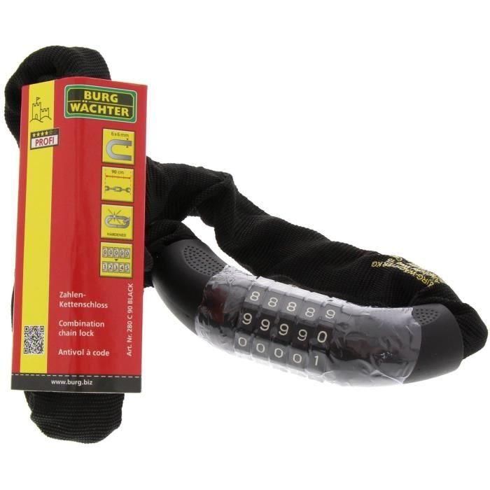 Candado de cadena para bicicleta - BURG WACHTER - 280 C 90 BLACK - Acero 6 mm, enfundado, código 4 Candado de cadena para bicicleta - BURG WACHTER - 280 C 90 BLACK - Acero 6 mm, enfundado, código 4