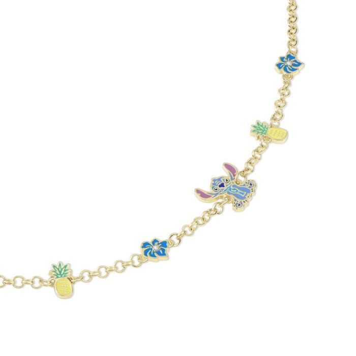 Disney Pulsera Stitch con Dijes de Piña y Flores Azules, Detallada y Encantadora Disney Pulsera Stitch con Dijes de Piña y Flores Azules, Detallada y Encantadora
