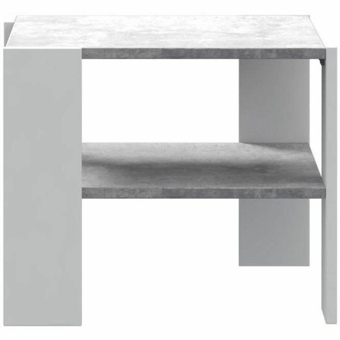 Mesa de centro PILVI con 2 bandejas - Estilo contemporáneo - Partículas de melamina - Decoración blanca y hormigón claro - L 55 x P 55 x H 45 cm 1