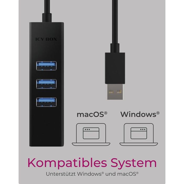ICY BOX IB-HUB1419-LAN USB 3.0/USB-C HUB 3xUSB 3.0| 1xGigabit LAN 4