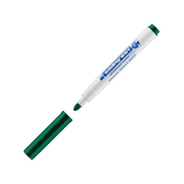 Edding Marcador Pizarra Blanca 661 Verde Punta Redonda 1-2mm Borrado en Seco, Tecnología Cap-Off (10 Unidades) (10 Unidades)