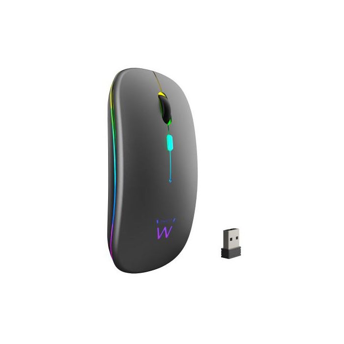 Ewent EW3242 Ratón Inalámbrico Universal Ambidextro Bluetooth 5.2 + 2.4GHz Multi-dispositivo Recargable USB-C Clic Silencioso DPI Ajustable RGB
