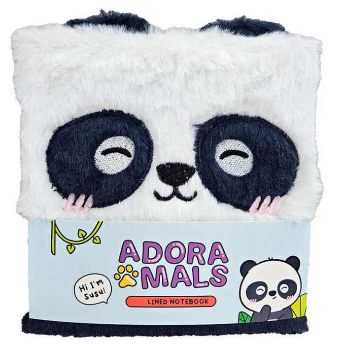Adoramals Cuaderno A5 de Peluche Oso Panda Rayas 15,5x15x2cm