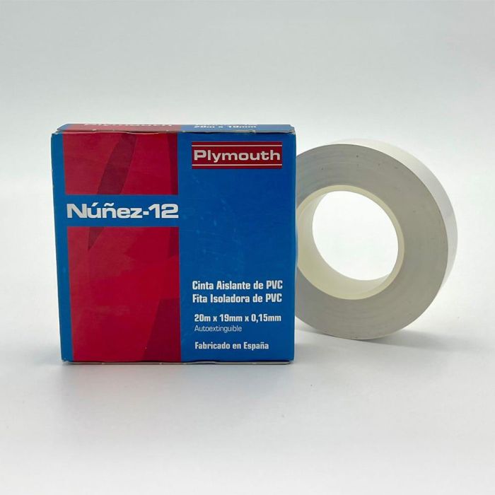 Nuñez-Plymouth Cinta Aislante Eléctrica PVC Alta Adhesión Blanca 25 mm x 0,15 mm x 20 m