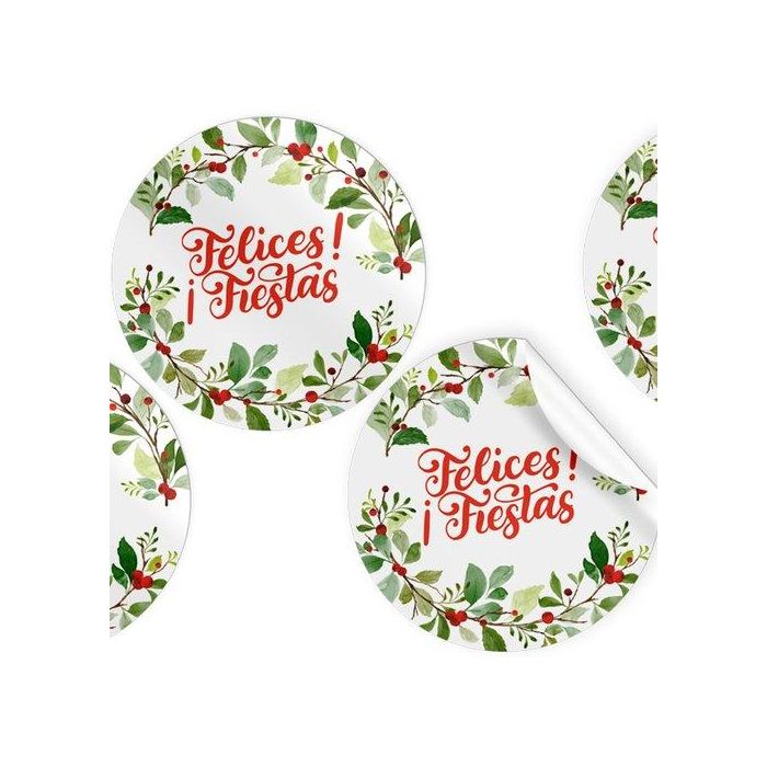 Etiquetas Regalo Adh. Rollo 250 Uds. Redondas Ø 40 Navidad Feliz Navidad Muerdago