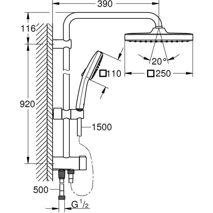 Columna de ducha con desviador manual - Ahorro de agua - GROHE Vitalio Comfort 250 - Cromo - 26986001 3 Columna de ducha con desviador manual - Ahorro de agua - GROHE Vitalio Comfort 250 - Cromo - 26986001 3