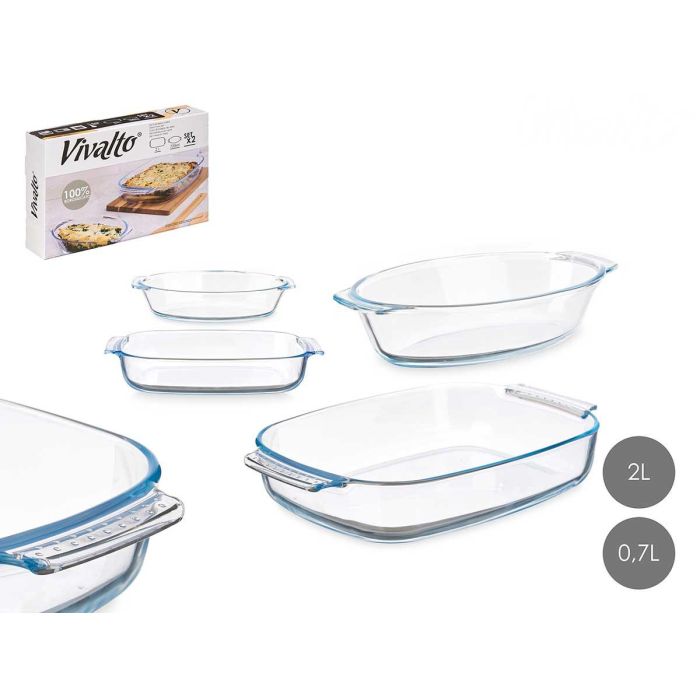 Set 2 Bandejas Borosilicato 700 2000Ml Vivalto 30X5CM (6 Unidades) Set 2 Bandejas Borosilicato 700 2000Ml Vivalto 30X5CM (6 Unidades)