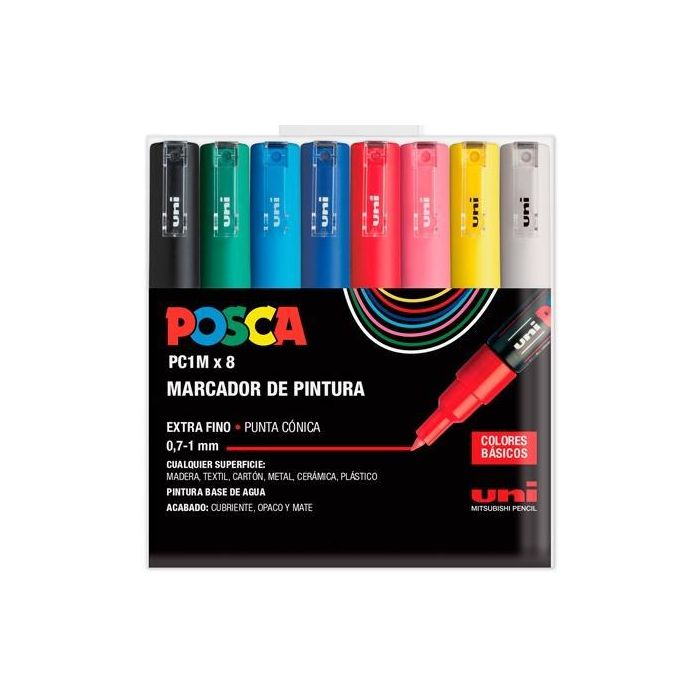 Posca Estuche 8 Marcadores Pc-1M-8C No Permanente Punta Fina 0.9 mm-1.3 mm C-Surtidos Basic Posca Estuche 8 Marcadores Pc-1M-8C No Permanente Punta Fina 0.9 mm-1.3 mm C-Surtidos Basic