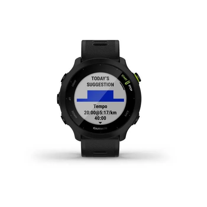 Garmin Forerunner 55 Reloj GPS, Pantalla Digital 1.04" 208 x 208 Pixeles, 42 mm, Silicona Negra 1