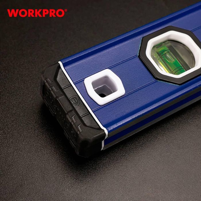 Workpro Nivel de Burbuja Magnético de Caja de Aluminio 90 cm con 3 Viales (45°/90°/180°) y Conteras Antigolpes 1