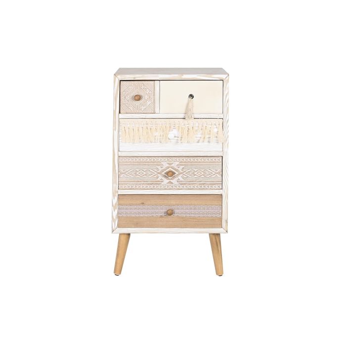 DKD Home Decor Cajonera Boho de 4 Cajones, Abeto y Algodón, Colores Blanco y Natural, 48 cm Ancho x 35 cm Fondo x 89 cm Alto 4 DKD Home Decor Cajonera Boho de 4 Cajones, Abeto y Algodón, Colores Blanco y Natural, 48 cm Ancho x 35 cm Fondo x 89 cm Alto 4