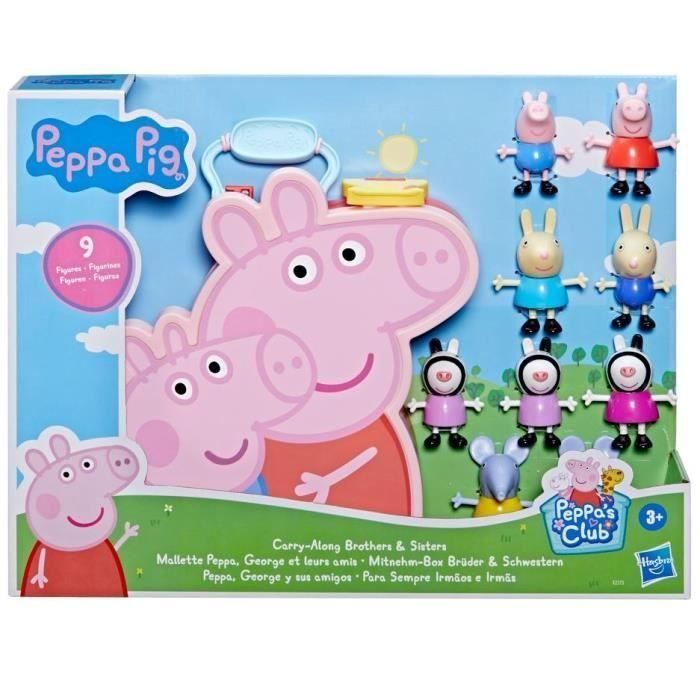 Peppa Pig Peppa's Adventures Mallette Peppa, George y sus amigos, juguete preescolar, 9 figuras con las hermanas Zebra 3