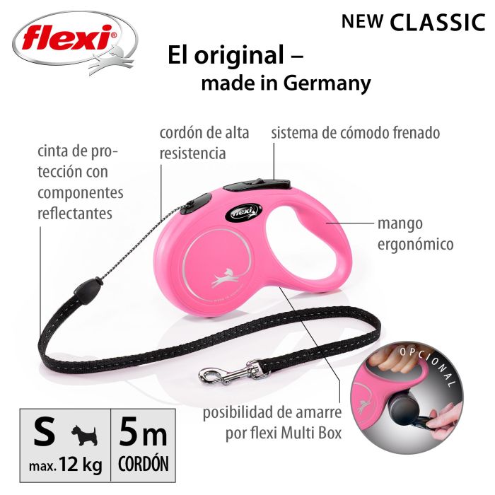 Correa Flexi New Classic S Cordón 5M Rosa