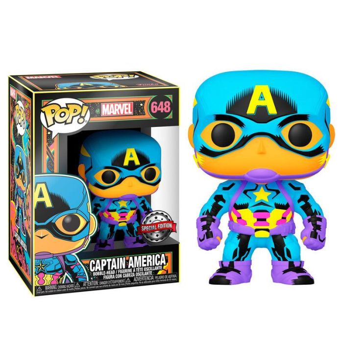 Funko Pop Marvel Black Light Capitán América - Figura de Vinilo con Brillo en la Oscuridad 2