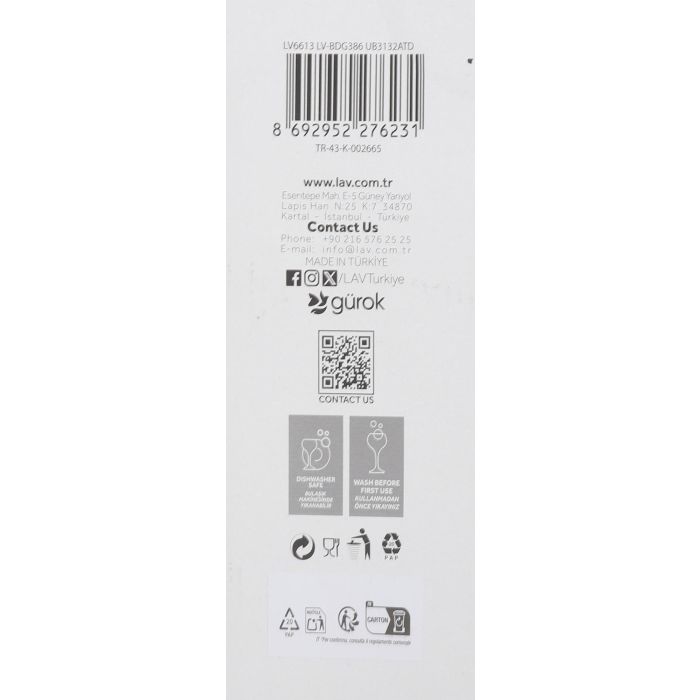 LAV Vaso Pinta de Diseño Quadro Colección, 34.5 cl (345 cc), Ø 8 x 8 x 8 cm, Referencia BDG386.3132 (24 Unidades)