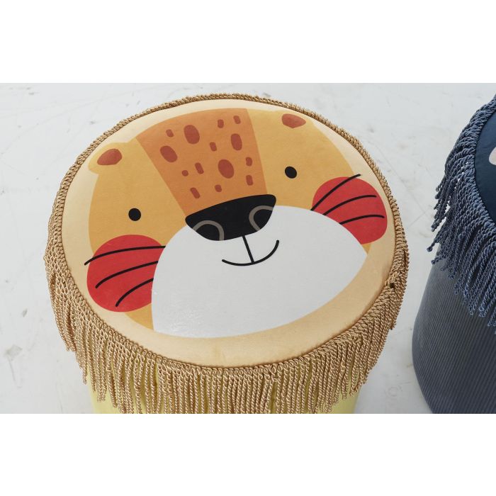 DKD Home Decor Reposapiés para Niños con Diseño de Animales Amarillo y Azul, Material Poliéster, 36x43x36 cm, Pack de 2 Unidades 1