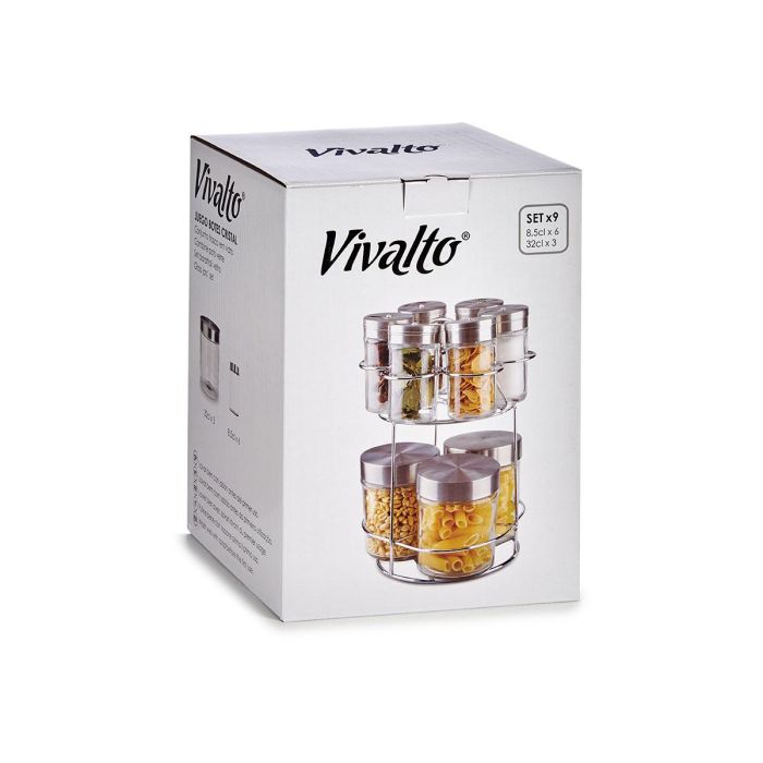 Vivalto Set 9 Botes Cristal con Soporte Metal Redondo Transparente y Plata 18.5x23.5x19 cm (Set de 6) 2