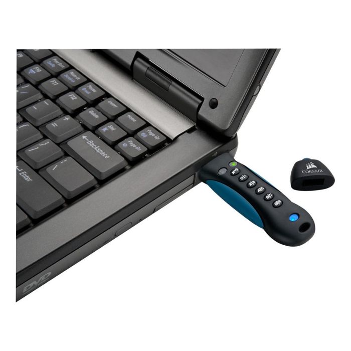 Corsair Padlock 3 USB-Stick 128GB USB 3.0 Seguro con Contraseña y Encriptación, Resistente al Agua y Golpes, Negro/Azul 3