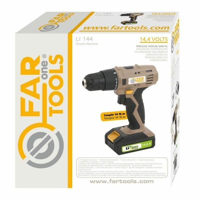 Fartools ONE LI 144 Taladro Inalámbrico de Batería Li-ion de 14.4 V y 1.3 Ah, con 14 Nm de Par Máximo 1