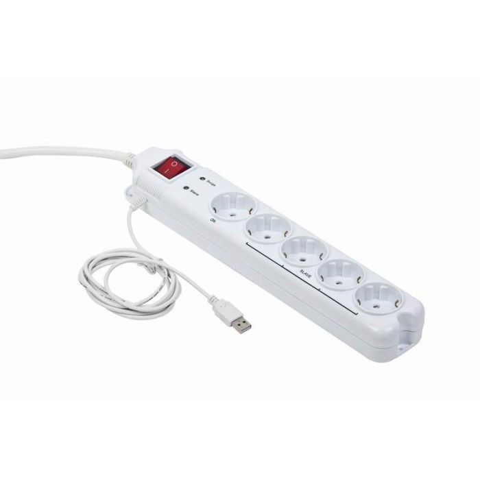 Gembird PCW-MS2G Protector Sobretensión, 5 Salidas AC, 250V, Cable 1.8m, Blanco