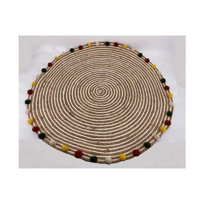 DKD Home Decor Alfombra Infantil Colección Leon Pompon, Algodón y Seagrass, Natural Multicolor, 90x90 cm (2 Unidades)