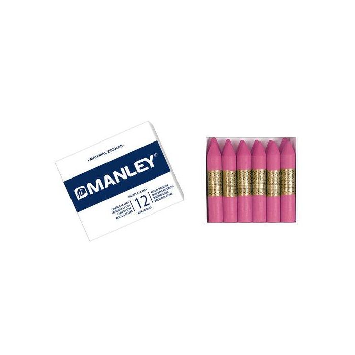Manley Estuche de 12 ceras de 60 mm en color rosa claro